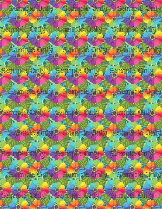Rainbow Blooms and Leaves Pattern Image Transfer Sheet For Polymer Clay