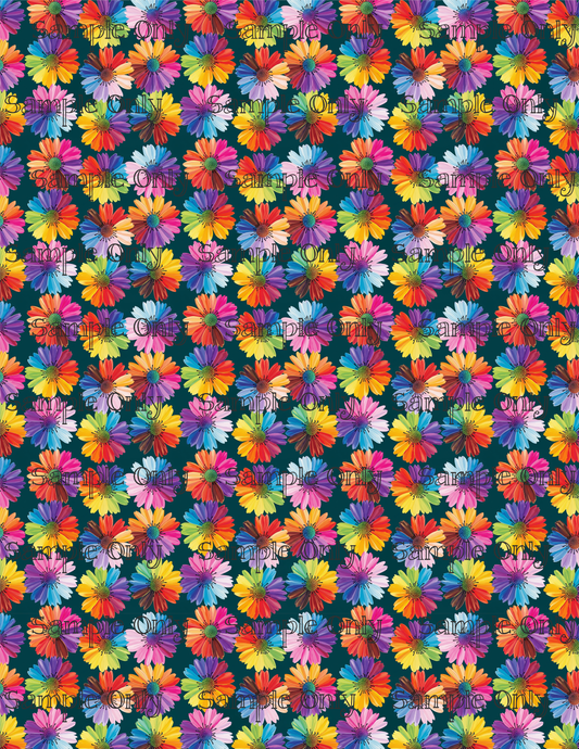 Rainbow Daisy Flowers Pattern Image Transfer Sheet For Polymer Clay