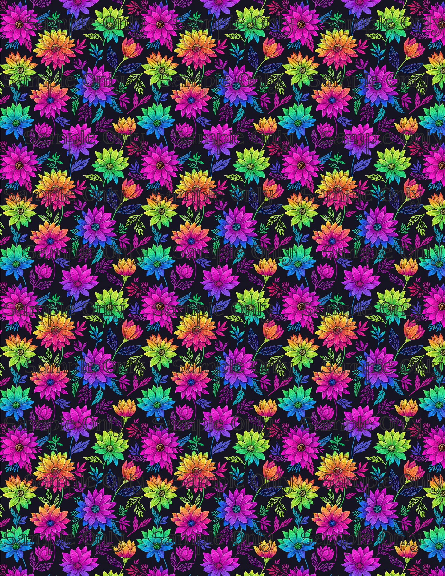 Rainbow Neon Flowers Pattern Image Transfer Sheet For Polymer Clay