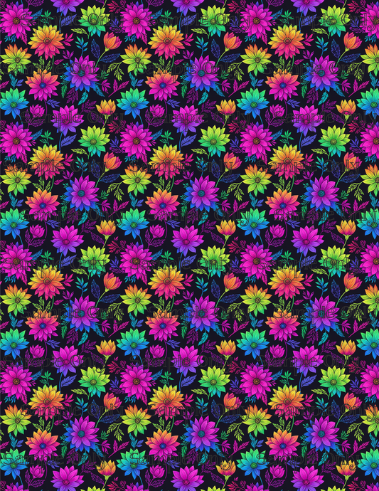 Rainbow Neon Flowers Pattern Image Transfer Sheet For Polymer Clay