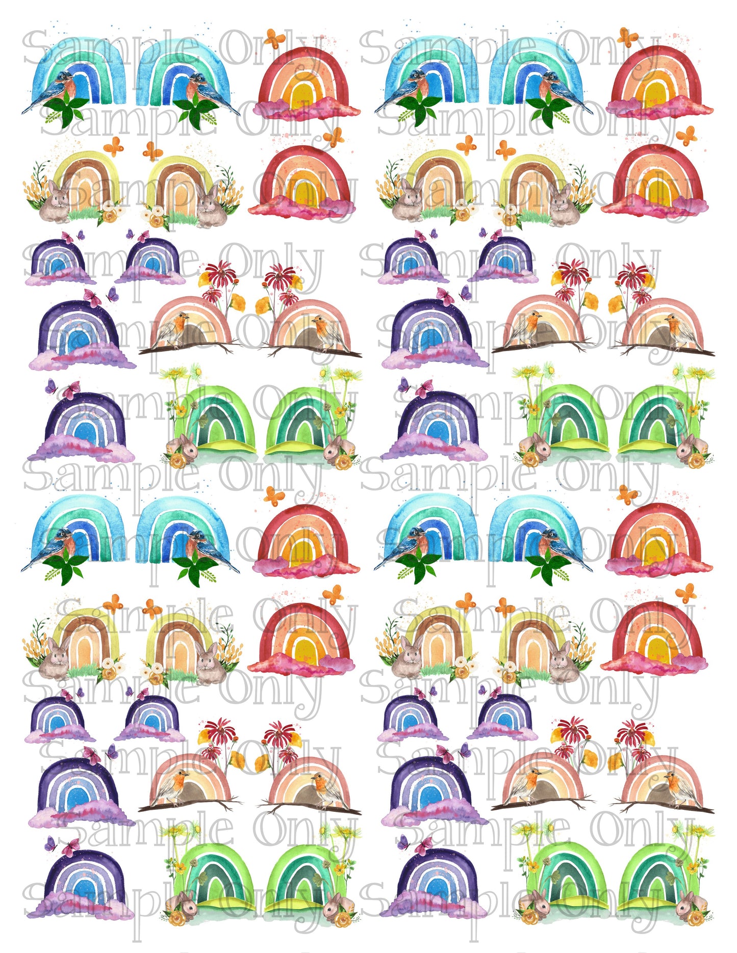 1.25 Inch Boho Animal and Rainbow Image Sheet For Polymer Clay Transfer Decal DIGITAL FILE OR PRINTED