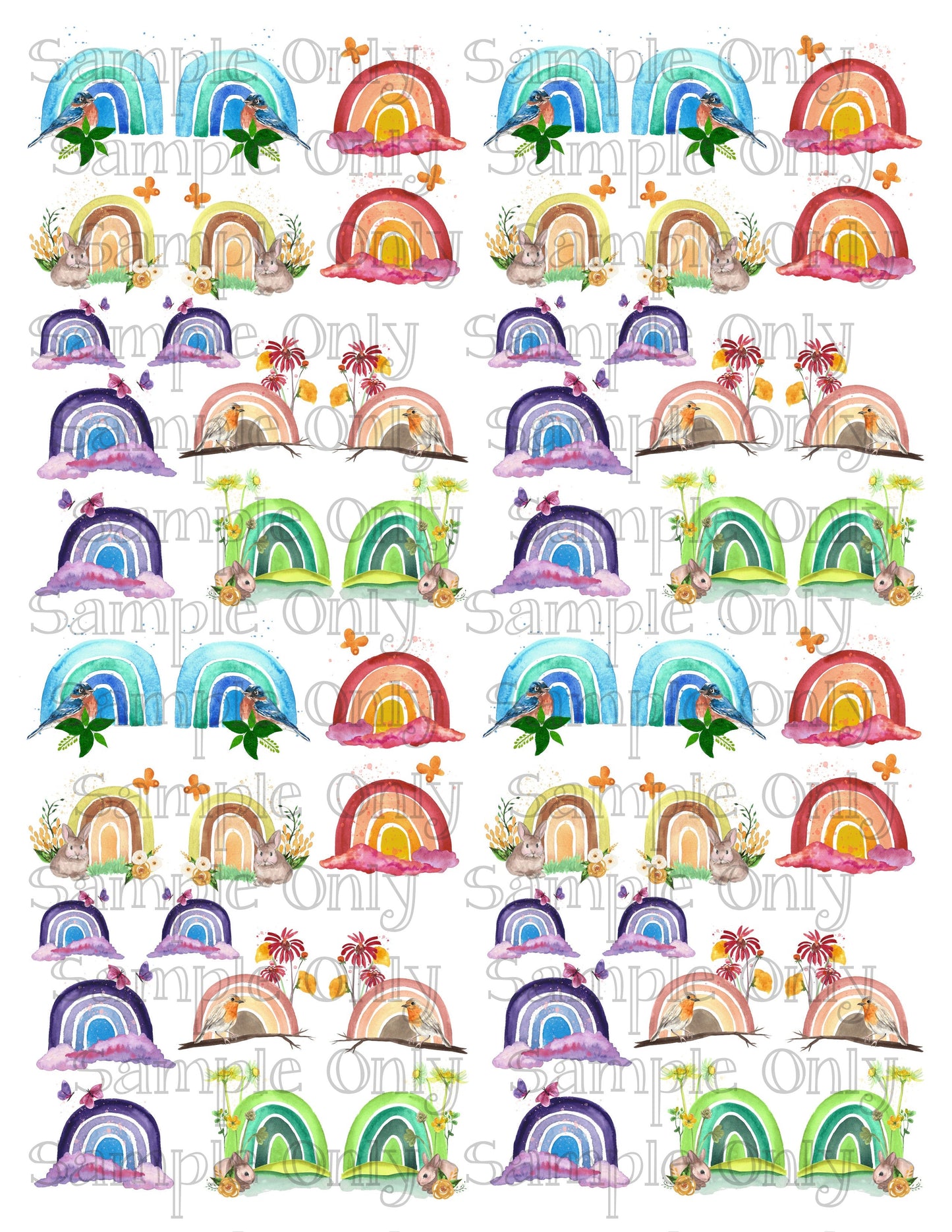 1.25 Inch Boho Animal and Rainbow Image Sheet For Polymer Clay Transfer Decal DIGITAL FILE OR PRINTED (Copy)