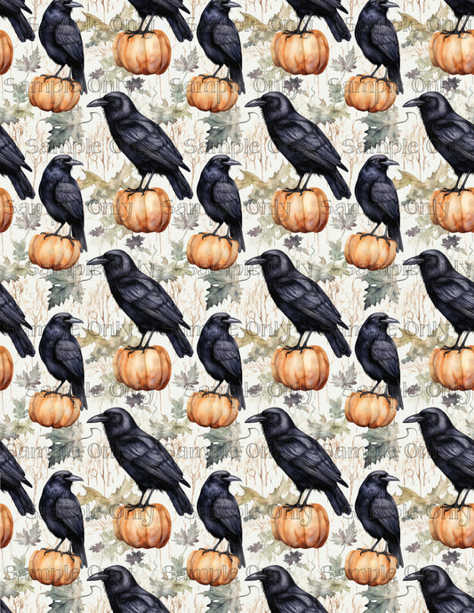 Halloween Raven Bird  and Pumpkins 01 Image Sheet For Polymer Clay Transfer Decal DIGITAL FILE OR PRINTED