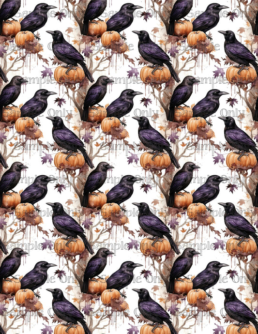 Halloween Raven Bird  and Pumpkins 02 Image Sheet For Polymer Clay Transfer Decal DIGITAL FILE OR PRINTED