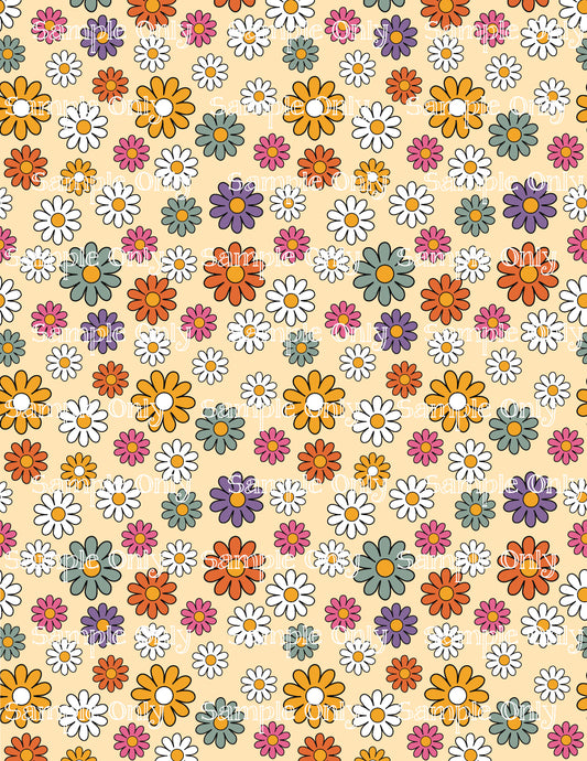 Retro Boho Colorful Daisy Floral Pattern Image Sheet For Polymer Clay Transfer Decal DIGITAL FILE OR PRINTED RT05