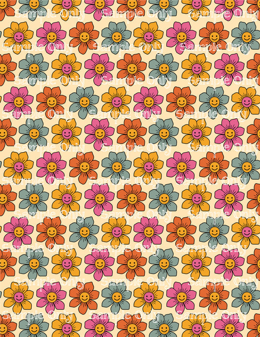 Retro Boho Happy Floral Pattern Image Sheet For Polymer Clay Transfer Decal DIGITAL FILE OR PRINTED RT07