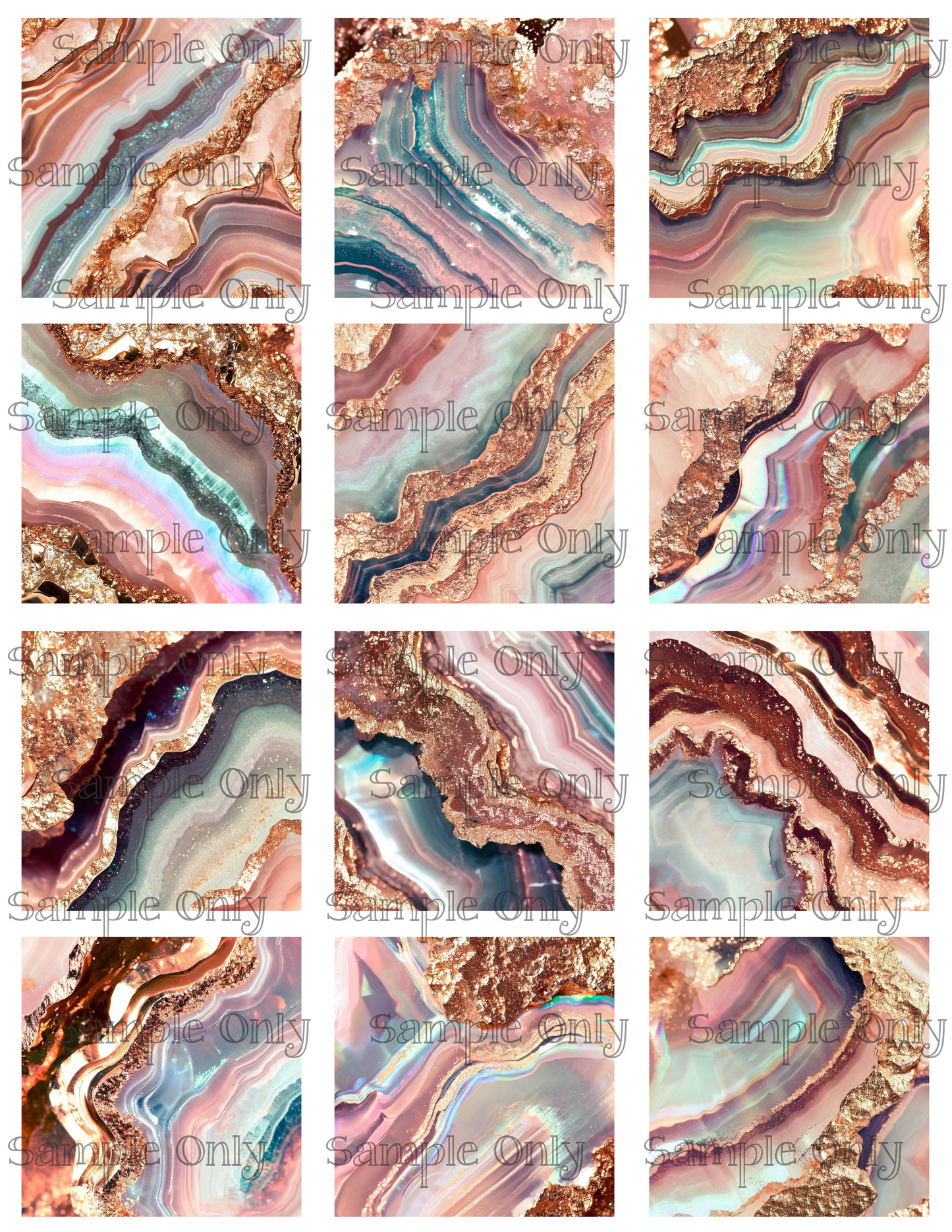 Rose Gold Geode Agate Stone 2 Inch Image Transfer Sheet For Polymer Clay