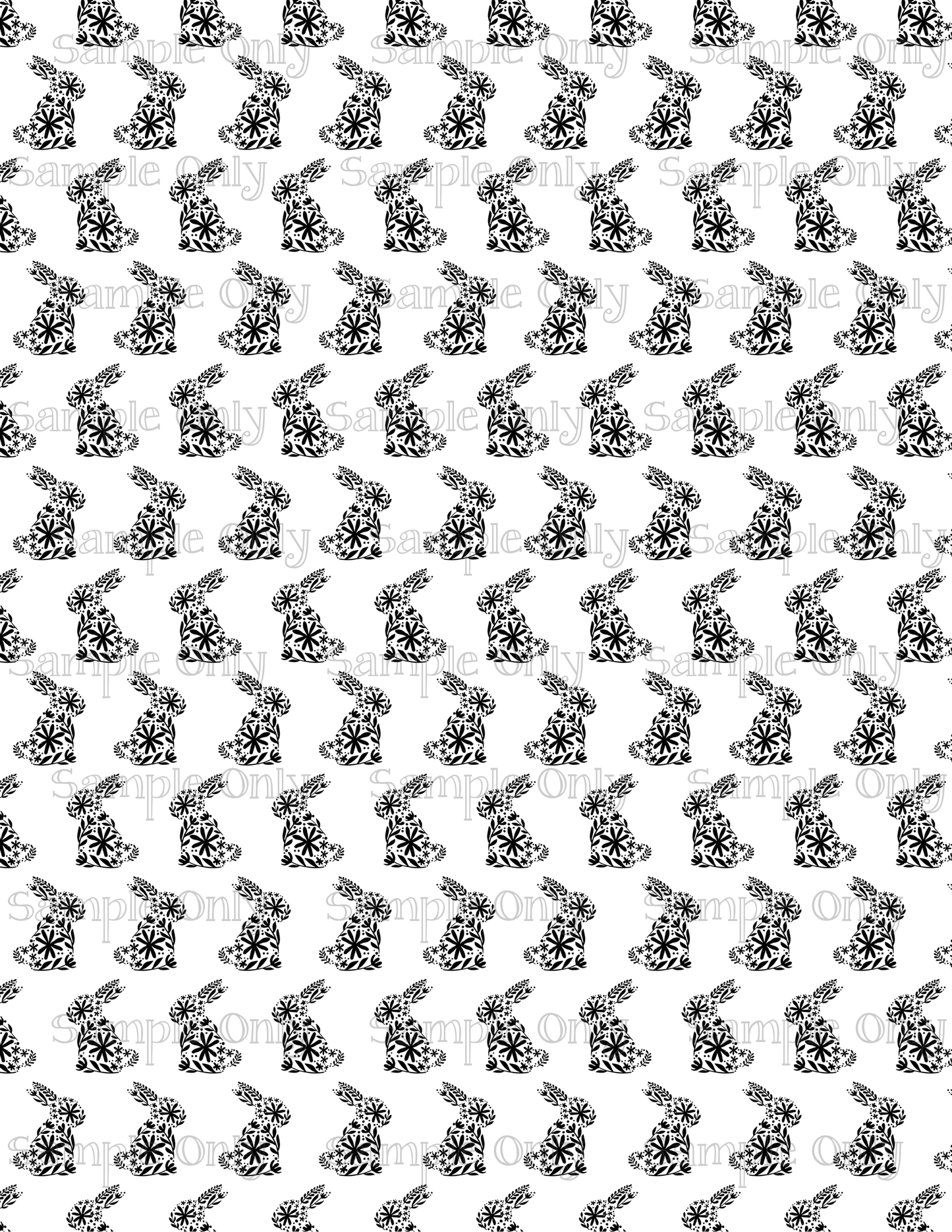 Black Ornate Floral Bunny Pattern Image Sheet For Polymer Clay Transfer Decal DIGITAL FILE OR PRINTED