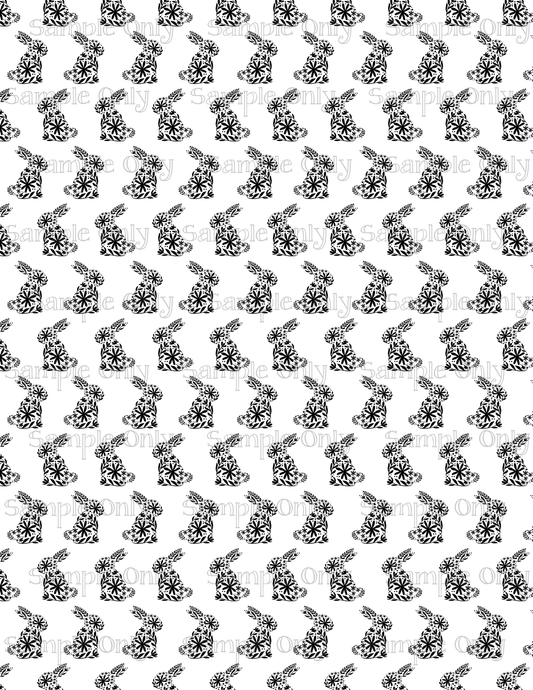 Black Ornate Floral Bunny Pattern Image Sheet For Polymer Clay Transfer Decal DIGITAL FILE OR PRINTED