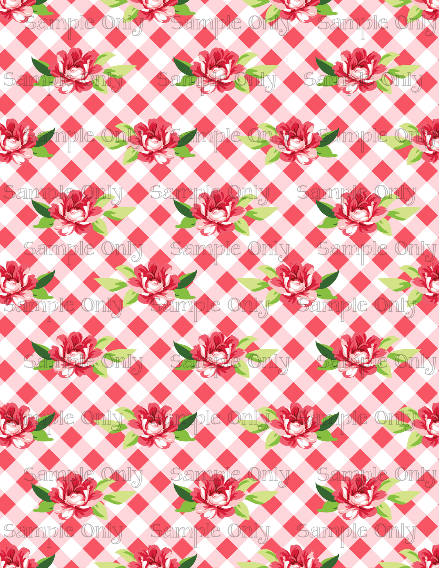 Shabby Valentine Gingham and Floral Pattern Image Sheet For Polymer Clay Transfer Decal DIGITAL FILE OR PRINTED