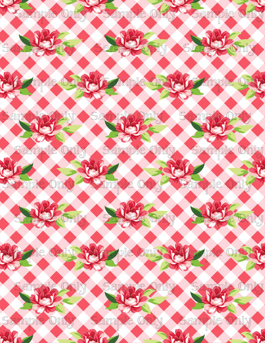 Shabby Valentine Gingham and Floral Pattern Image Sheet For Polymer Clay Transfer Decal DIGITAL FILE OR PRINTED