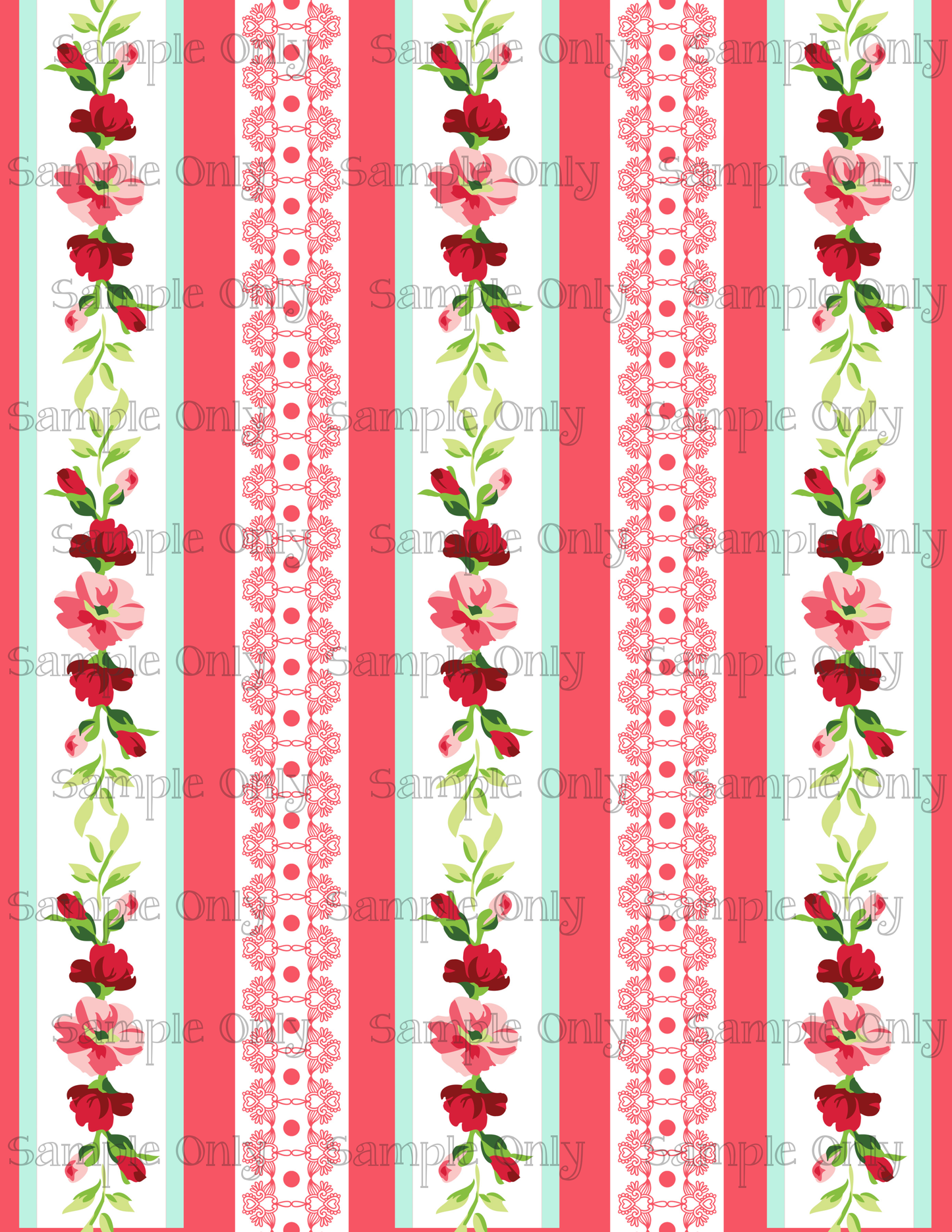 Shabby Valentine Floral Stripes Pattern Image Sheet For Polymer Clay Transfer Decal DIGITAL FILE OR PRINTED