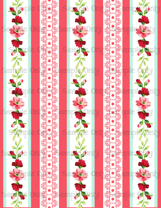 Shabby Valentine Floral Stripes Pattern Image Sheet For Polymer Clay Transfer Decal DIGITAL FILE OR PRINTED