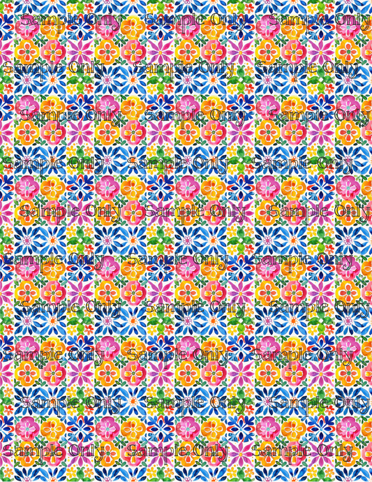 Siesta Watercolor Floral Tiles Pattern Image Sheet For Polymer Clay Transfer Decal DIGITAL FILE OR PRINTED