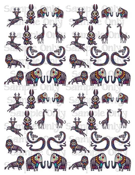 Dia De Los Muertos Sugar Skull Skeleton Animals Set 2 Image Sheet For Polymer Clay Transfer Decal DIGITAL FILE OR PRINTED