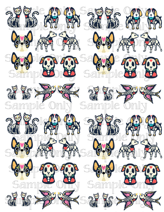 Sugar Skull Cats Dogs Birds Image Sheet For Polymer Clay Transfer Decal DIGITAL FILE OR PRINTED