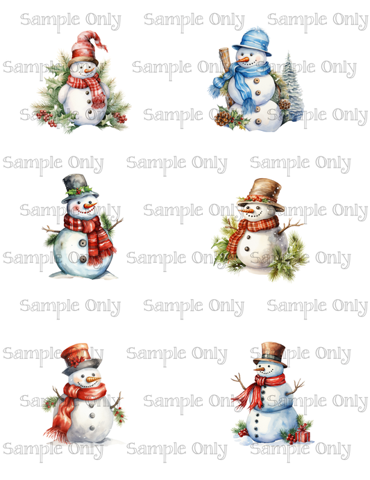 2.25 Inch Winter Snowman Image Sheet For Polymer Clay Transfer Decal DIGITAL FILE OR PRINTED