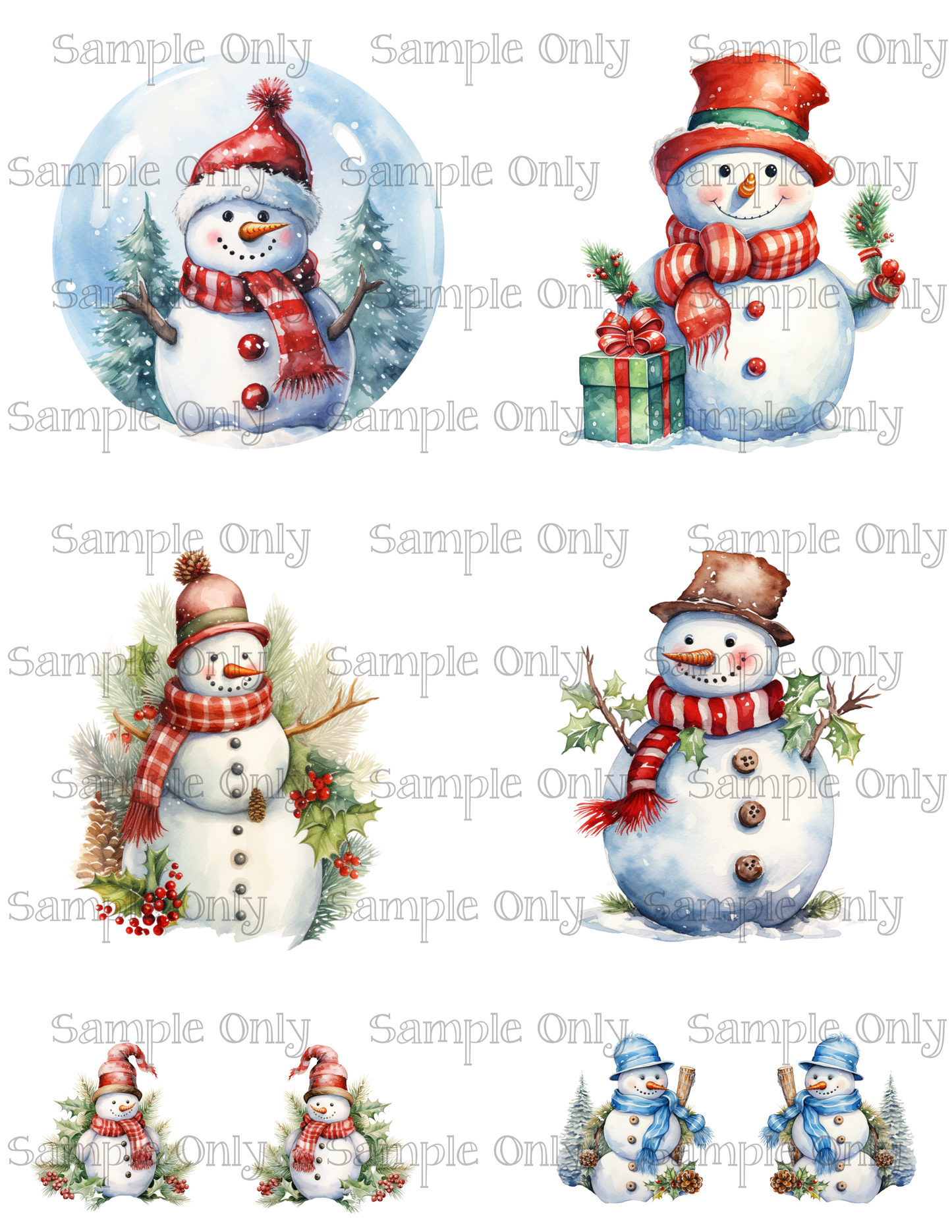 3.5 Inch Christmas Snowman Image Sheet For Polymer Clay Transfer Decal DIGITAL FILE OR PRINTED