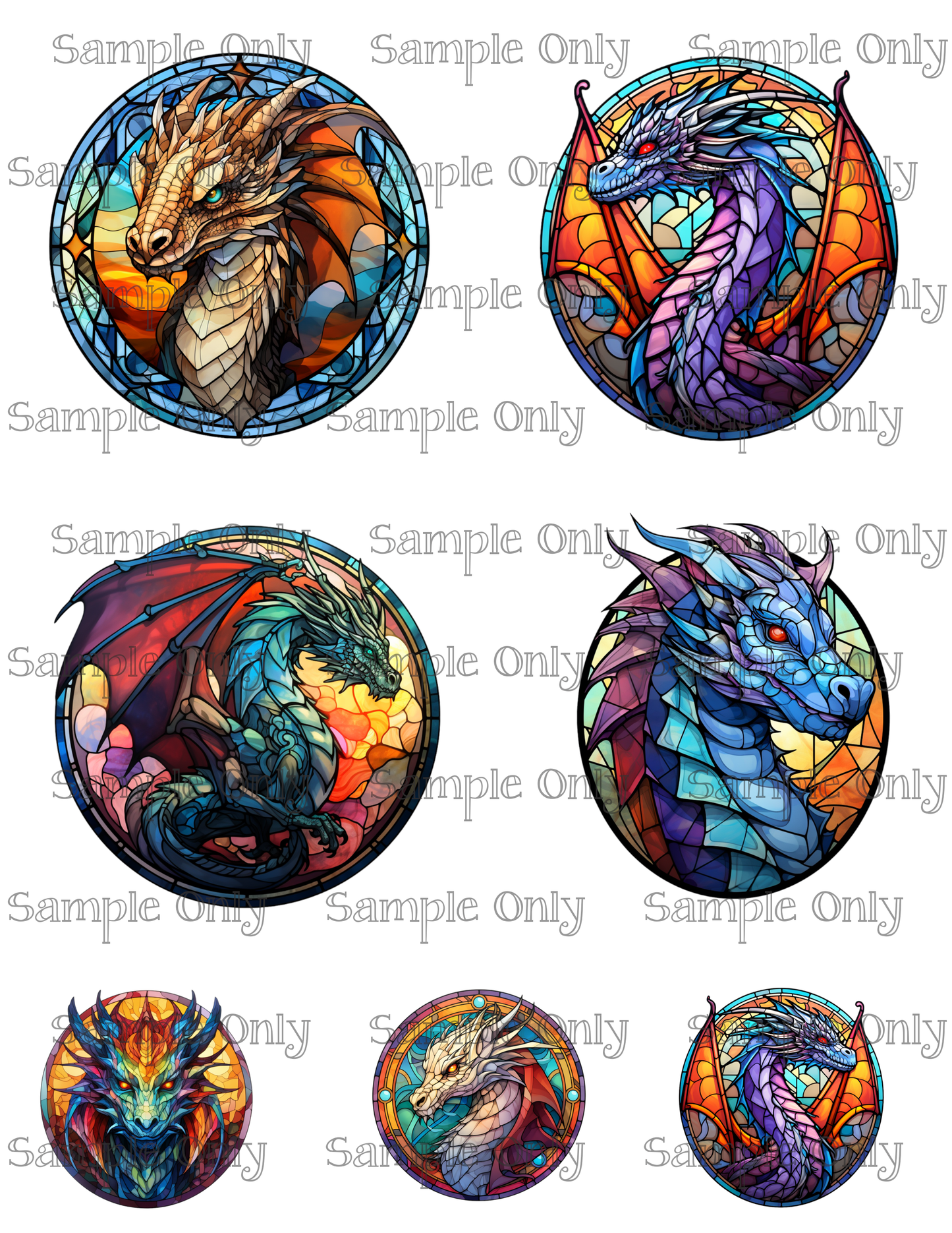 Stained Glass Dragon 3.25 Inch Image Sheet For Polymer Clay Transfer Decal DIGITAL FILE OR PRINTED