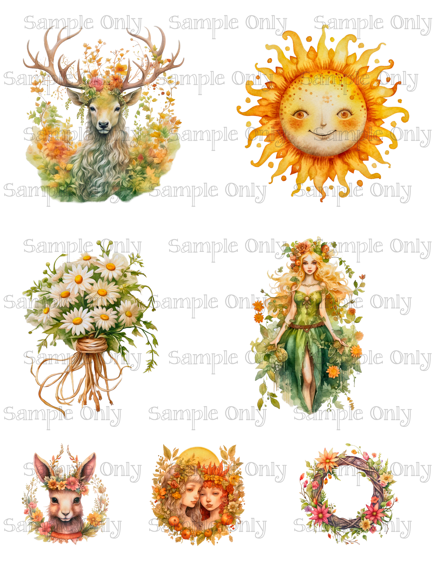 3.5 Inch Summer Solstice Set-01 Image Sheet For Polymer Clay Transfer Decal DIGITAL FILE OR PRINTED