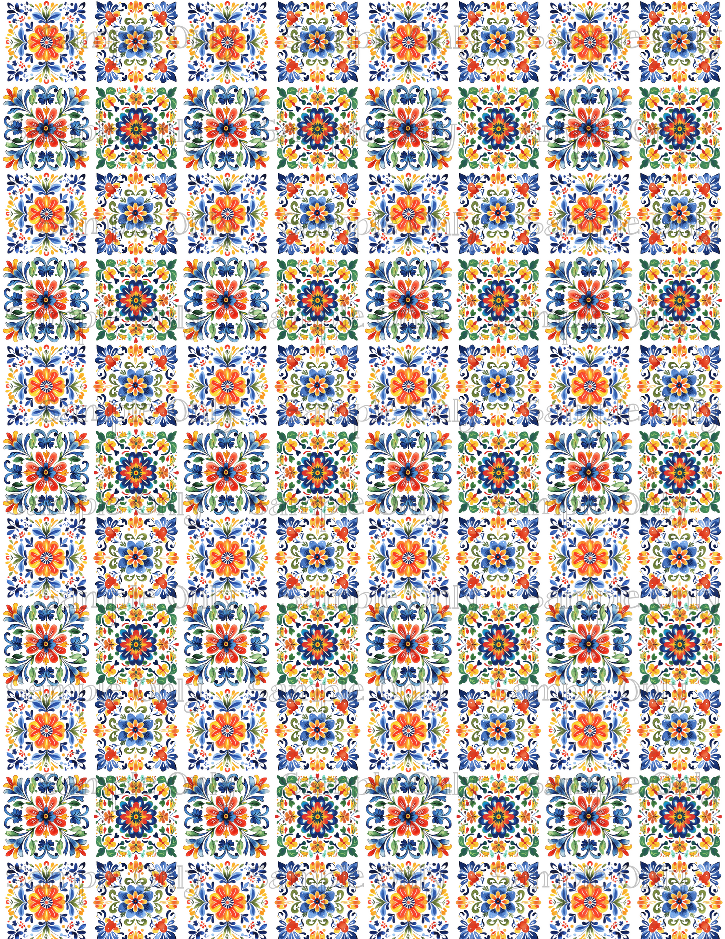 Talavera Pottery Colorful Tiles Pattern Style 1 Image Sheet For Polymer Clay Transfer Decal DIGITAL FILE OR PRINTED