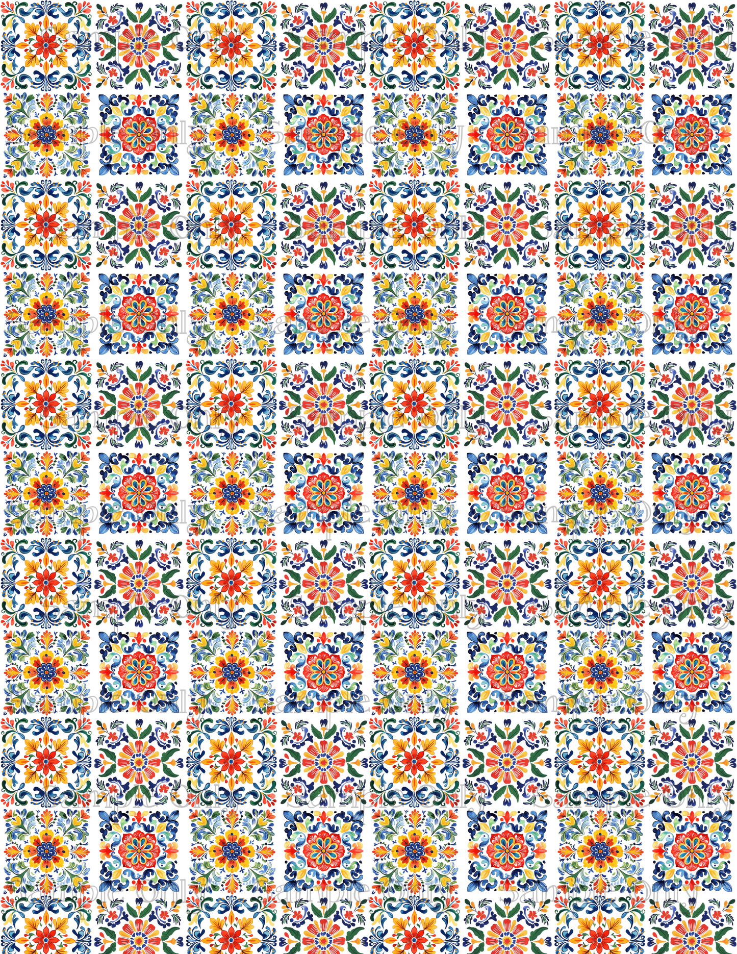 Talavera Pottery Colorful Tiles Pattern Style 2 Image Sheet For Polymer Clay Transfer Decal DIGITAL FILE OR PRINTED