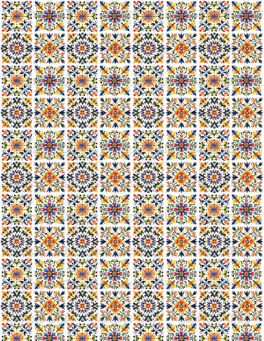 Talavera Pottery Colorful Tiles Pattern Style 3 Image Sheet For Polymer Clay Transfer Decal DIGITAL FILE OR PRINTED