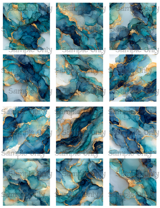 Teal and Gold Faux Ink 2.5 Inch Image Transfer Sheet For Polymer Clay