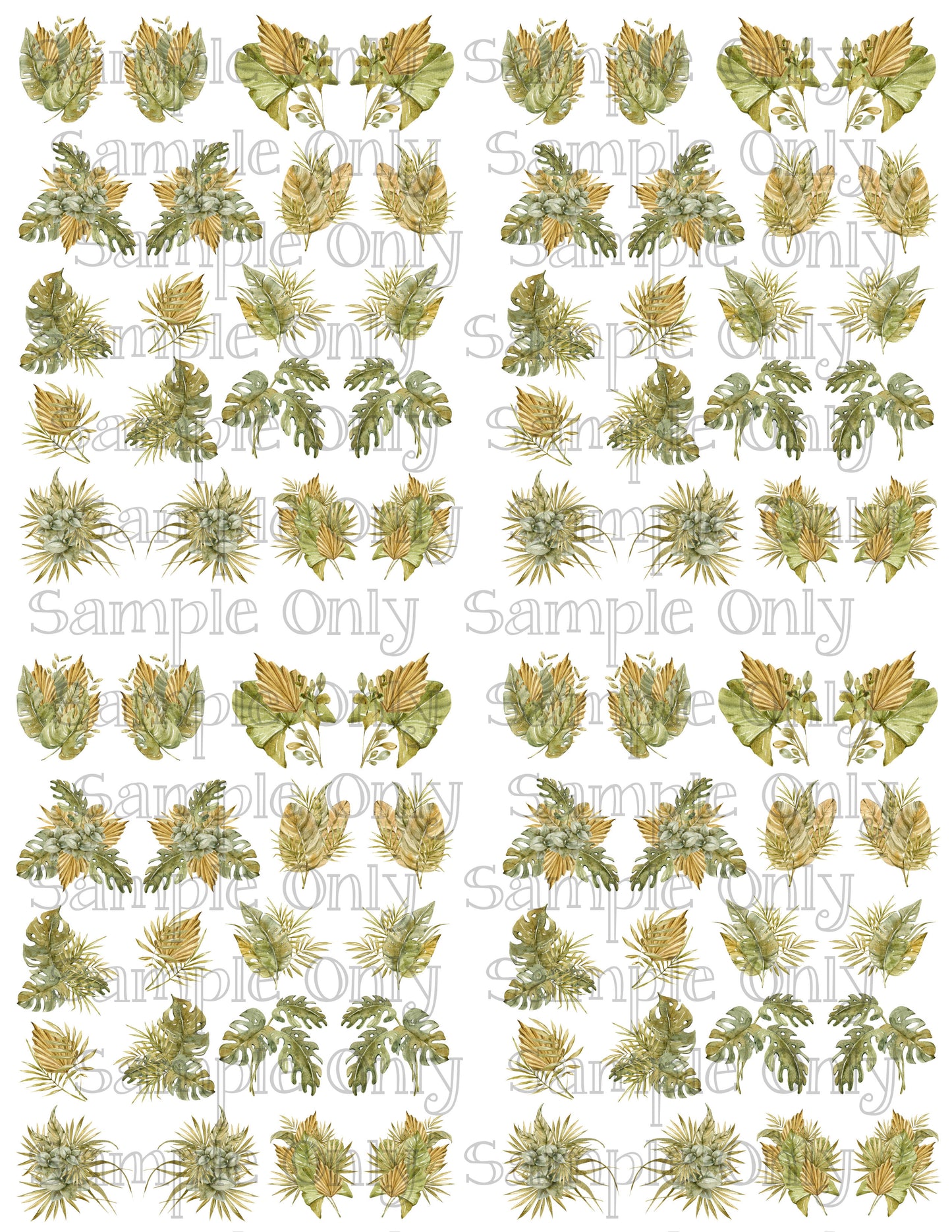 1 Inch Tropical Greenery Bouquet Arrangement Image Transfer Sheet For Polymer Clay