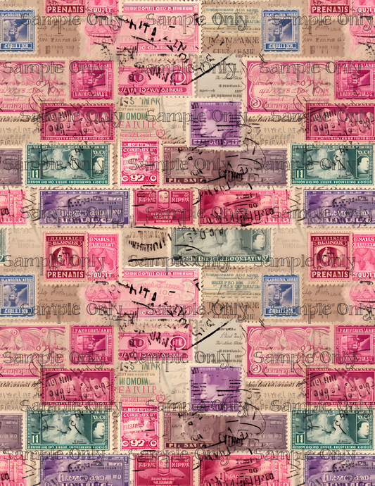 Vintage Stamp Collage Pattern Set 2 PRINTED Water Soluble Image Transfer Sheet For Polymer Clay