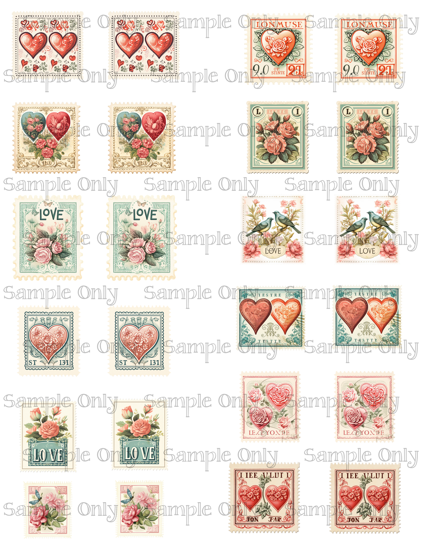 1.5 Inch Vintage Valentine Stamp PRINTED Water Soluble Image Transfer Sheet For Polymer Clay
