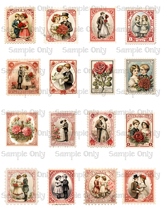 2 Inch Vintage Valentine Stamp PRINTED Water Soluble Image Transfer Sheet For Polymer Clay