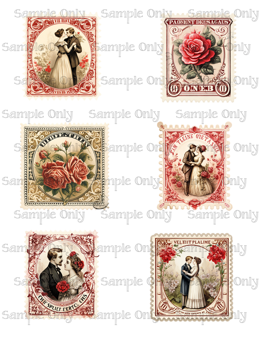 3 Inch Vintage Valentine Stamp SET 1 PRINTED Water Soluble Image Transfer Sheet For Polymer Clay