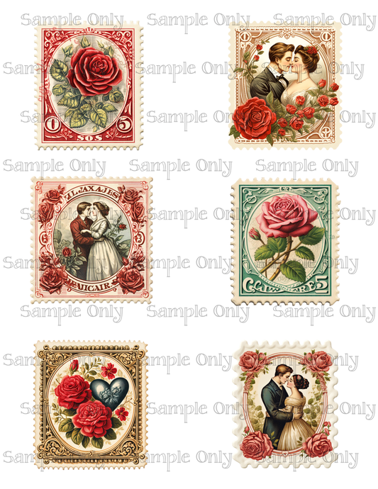 3 Inch Vintage Valentine Stamp SET 2 PRINTED Water Soluble Image Transfer Sheet For Polymer Clay