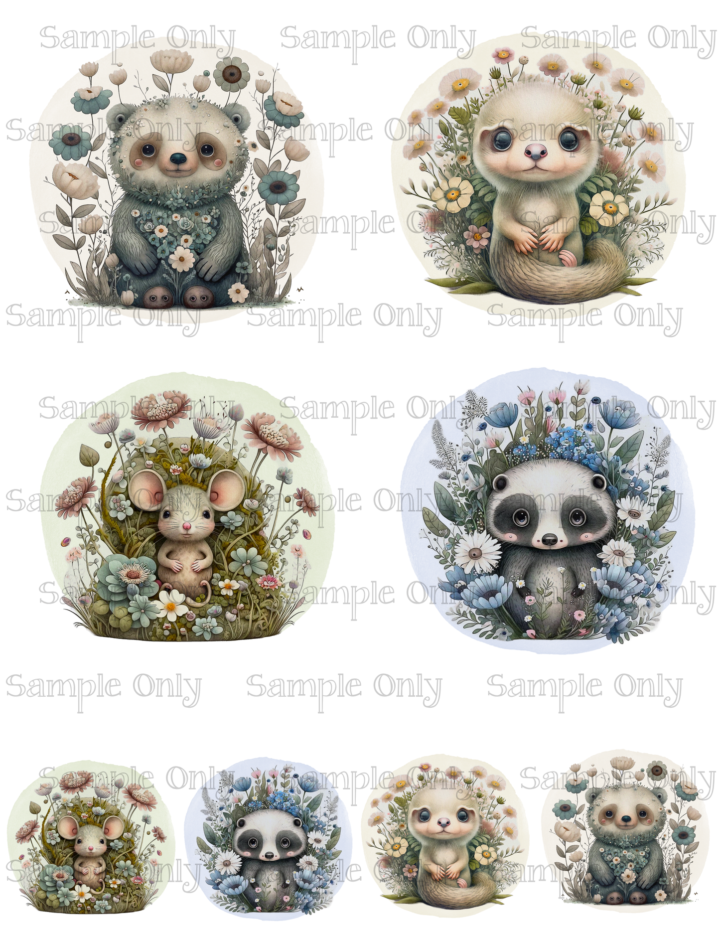 3.5 Inch Watercolor Animals Set-01 Image Sheet For Polymer Clay Transfer Decal DIGITAL FILE OR PRINTED