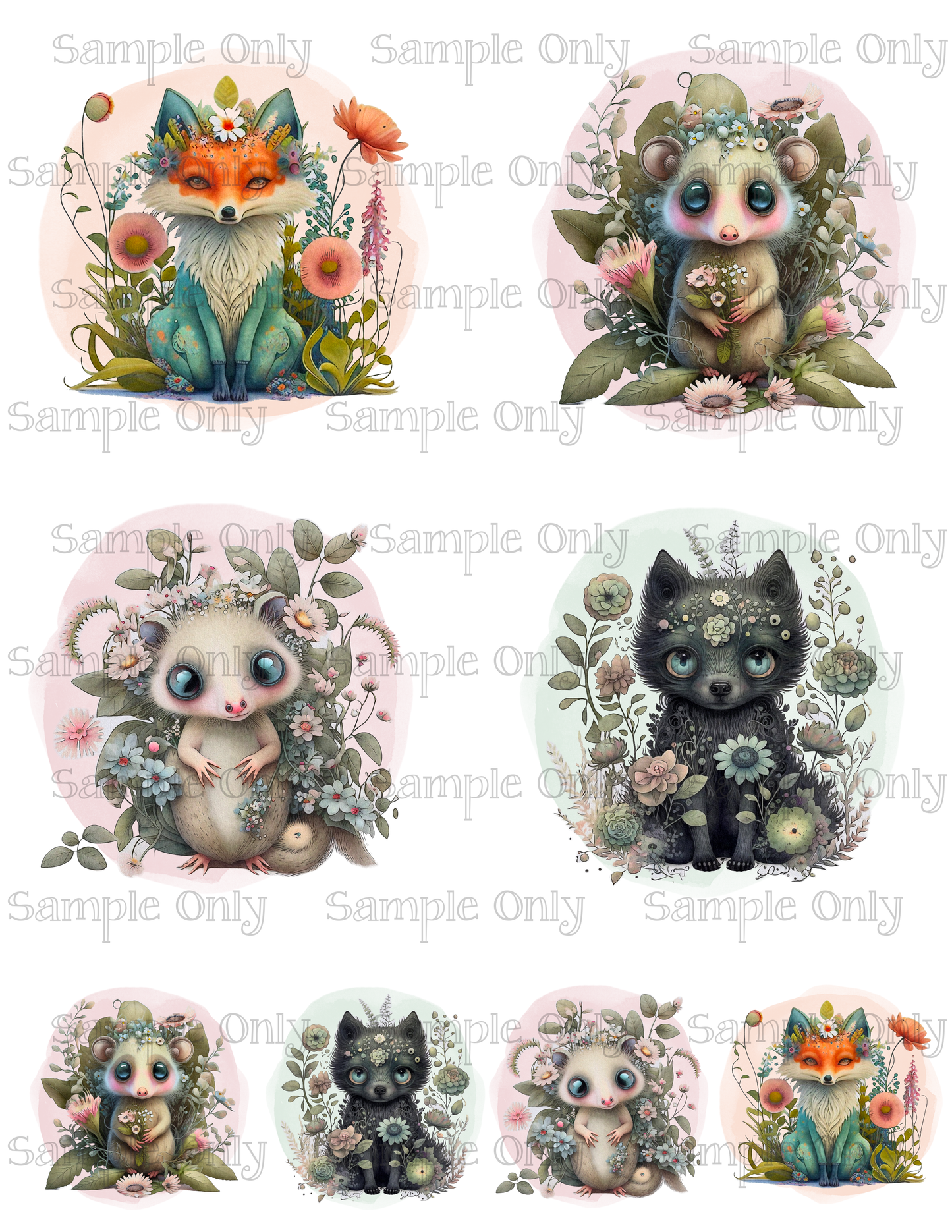 3.5 Inch Watercolor Animals Set-02 Image Sheet For Polymer Clay Transfer Decal DIGITAL FILE OR PRINTED