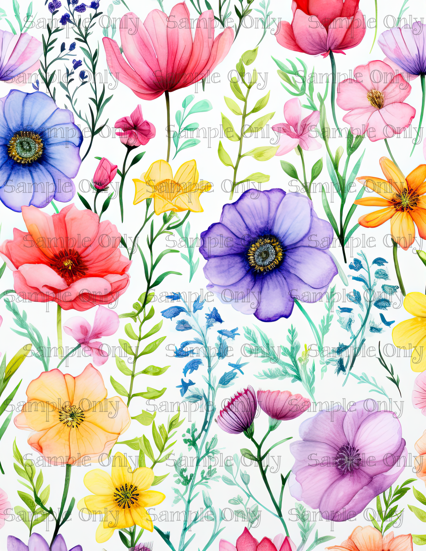 Watercolor Spring Stems Floral Pattern Set 01 Image Sheet For Polymer Clay Transfer Decal DIGITAL FILE OR PRINTED