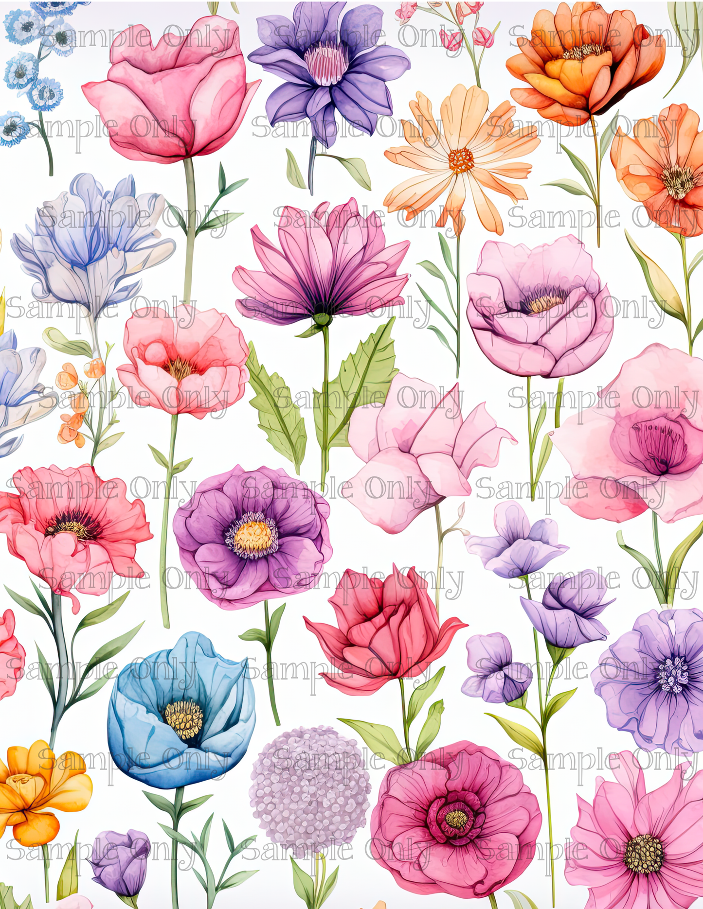 Watercolor Spring Stems Floral Pattern Set 02 Image Sheet For Polymer Clay Transfer Decal DIGITAL FILE OR PRINTED