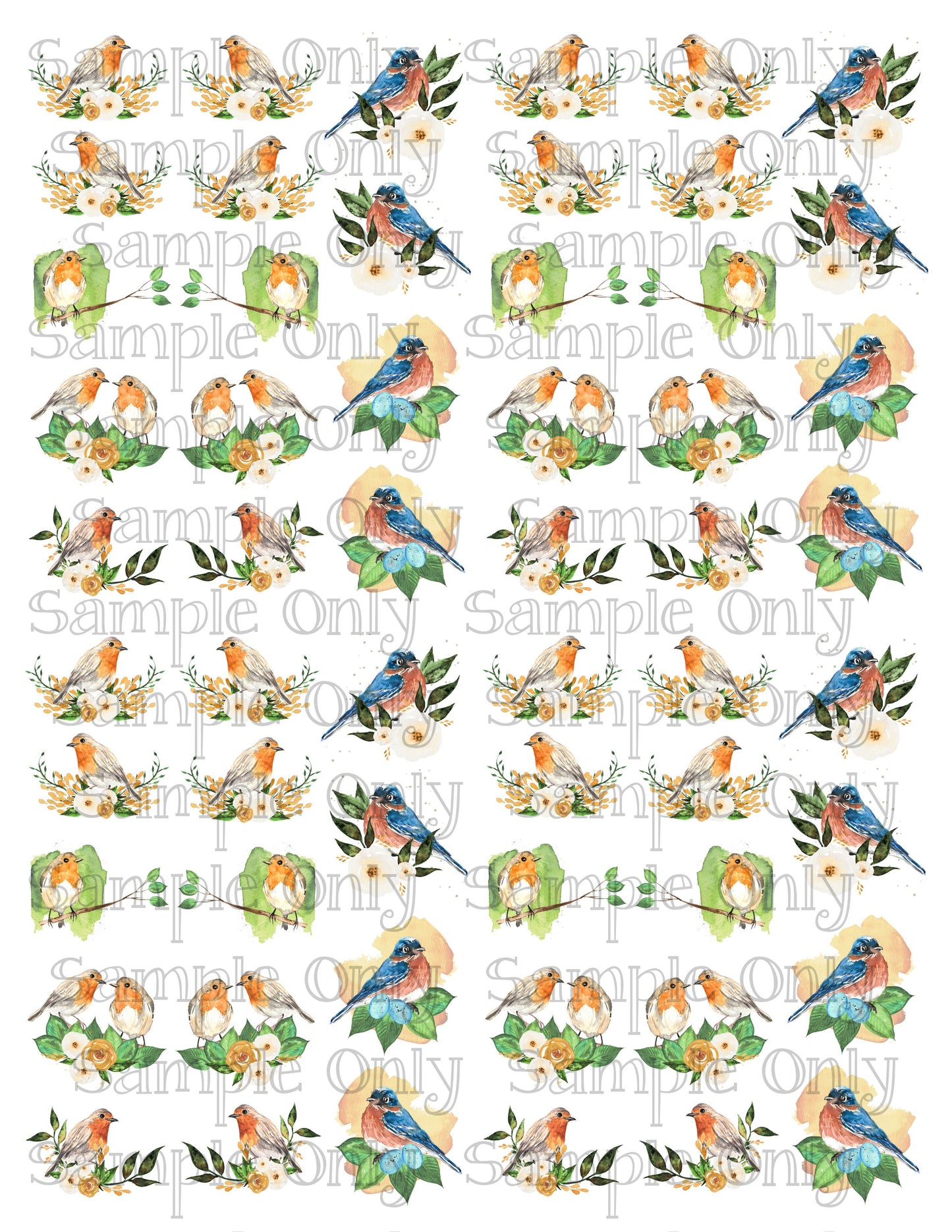 1.25 Inch Watercolor Birds Image Transfer Sheet For Polymer Clay