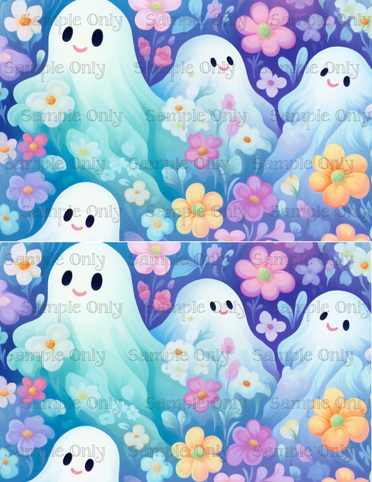 Watercolor Halloween Ghosts 01 Image Sheet For Polymer Clay Transfer Decal DIGITAL FILE OR PRINTED