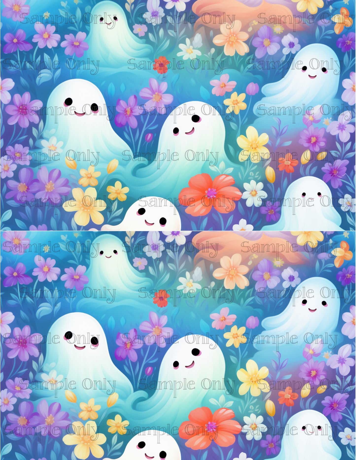 Watercolor Halloween Ghosts 02 Image Sheet For Polymer Clay Transfer Decal DIGITAL FILE OR PRINTED