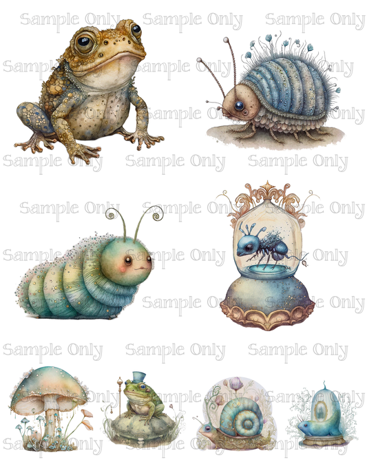 3.5 Inch Whimsical Garden Creatures Animals and Insects Set-01 Image Sheet For Polymer Clay Transfer Decal DIGITAL FILE OR PRINTED