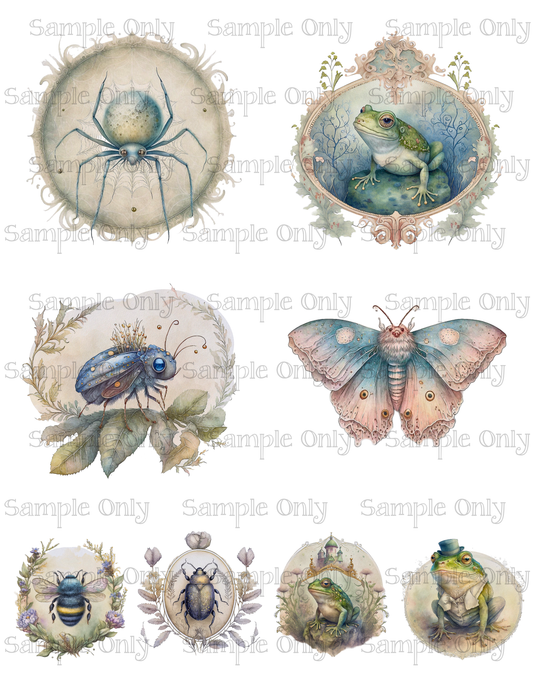 3.5 Inch Whimsical Garden Creatures Animals and Insects Set-04 Image Sheet For Polymer Clay Transfer Decal DIGITAL FILE OR PRINTED