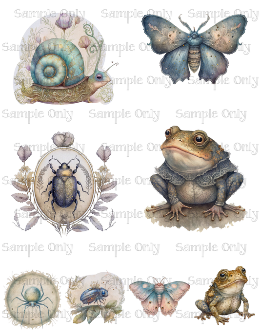 3.5 Inch Whimsical Garden Creatures Animals and Insects Set-05 Image Sheet For Polymer Clay Transfer Decal DIGITAL FILE OR PRINTED