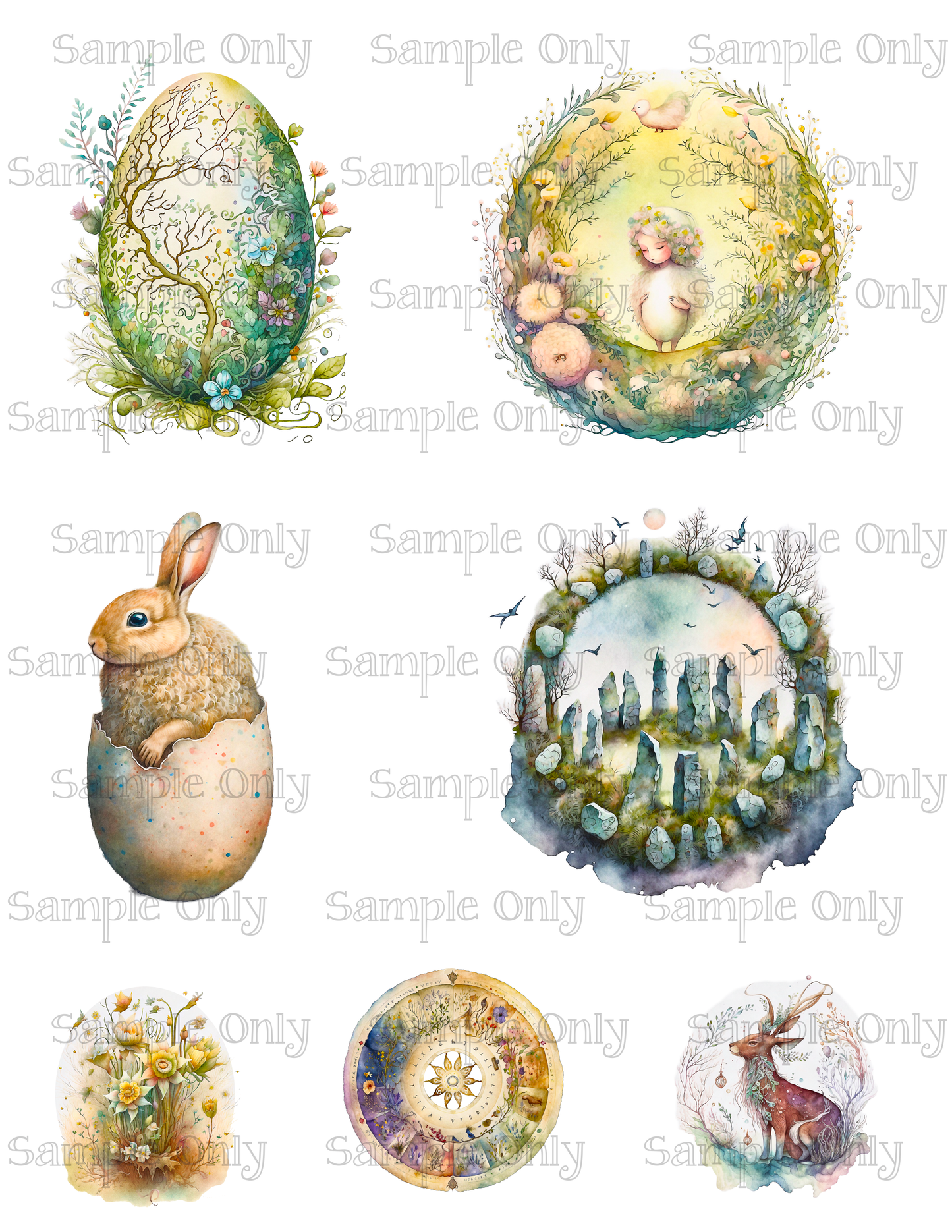 3.5 Inch Wiccan Easter Set-02 Image Sheet For Polymer Clay Transfer Decal DIGITAL FILE OR PRINTED