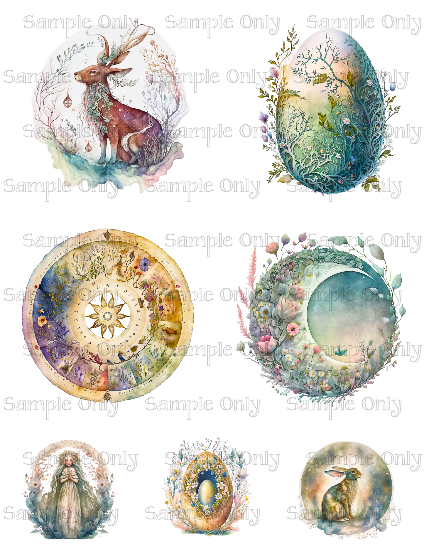 3.5 Inch Wiccan Easter Set-03 Image Sheet For Polymer Clay Transfer Decal DIGITAL FILE OR PRINTED