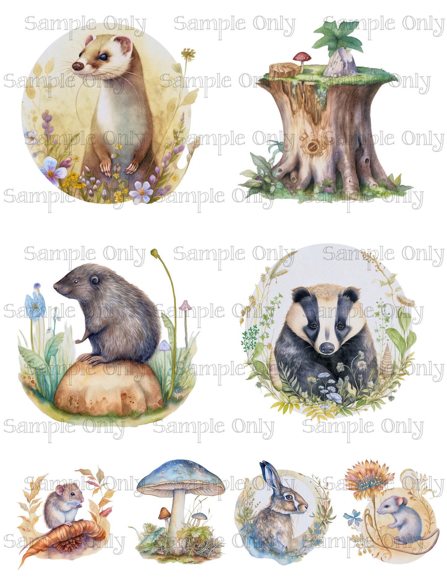 3.5 Inch Woodland Animals Set-05 Image Sheet For Polymer Clay Transfer Decal DIGITAL FILE OR PRINTED