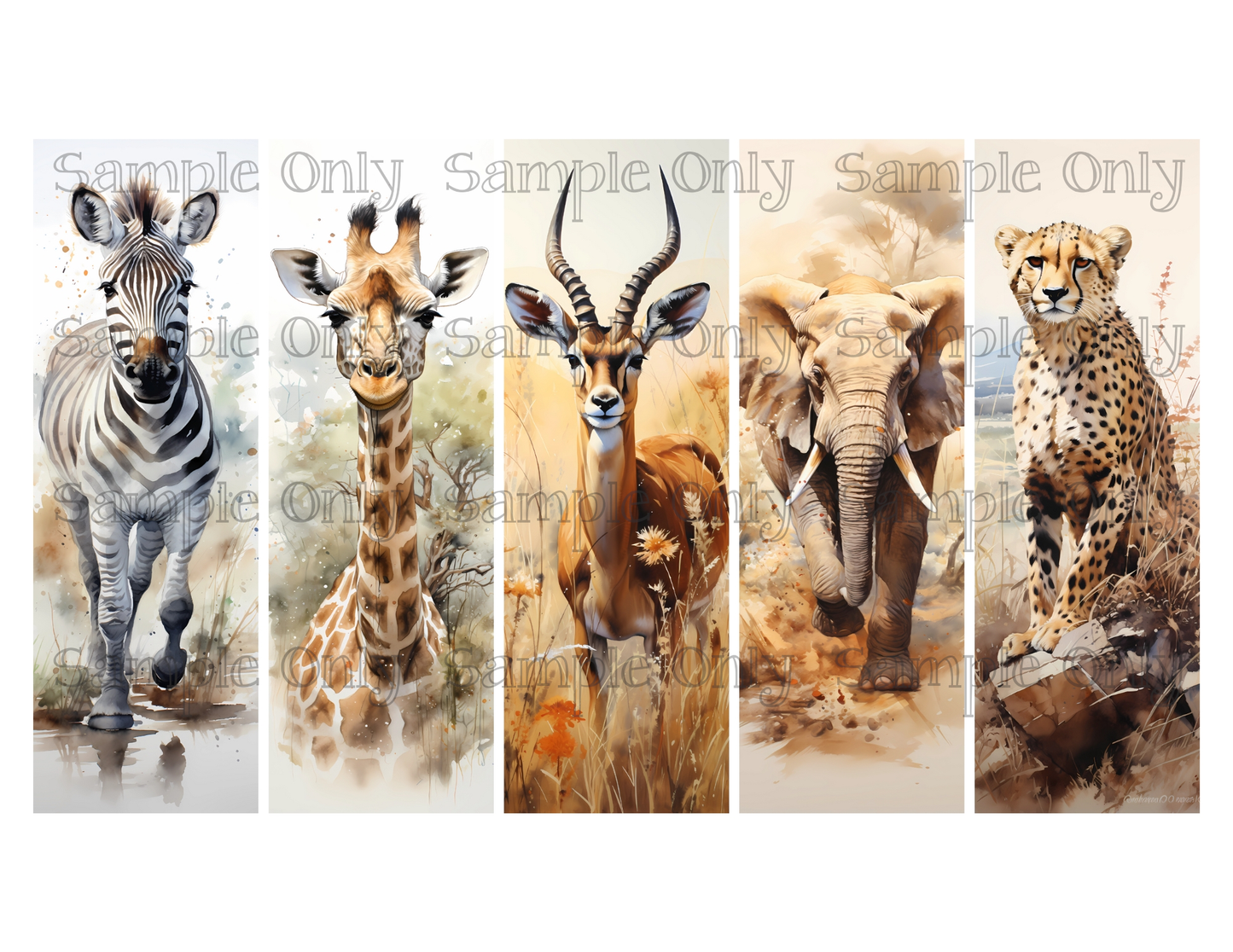 African Animals Bookmark Set 01 Printed Water Soluble Image Transfer Sheet For Polymer Clay