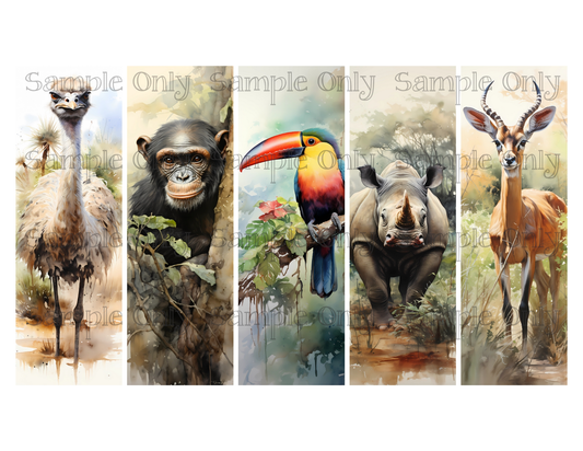 African Animals Bookmark Set 03 Printed Water Soluble Image Transfer Sheet For Polymer Clay