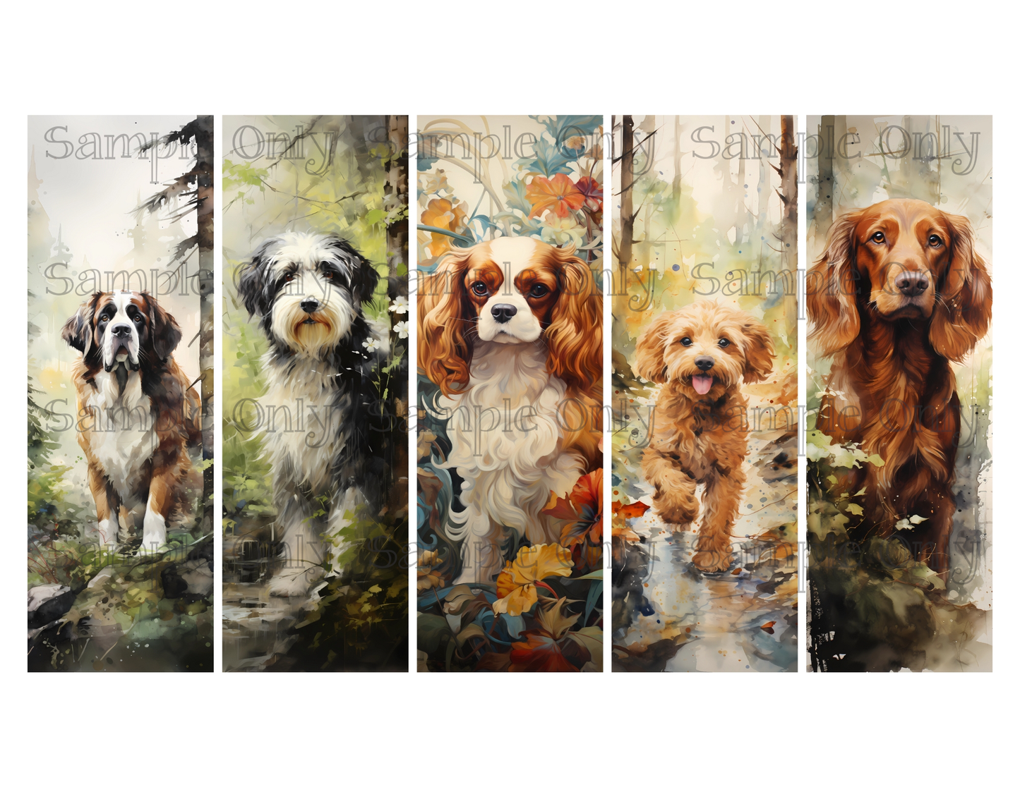 Assorted Dogs Bookmark Set 02 Printed Water Soluble Image Transfer Sheet For Polymer Clay